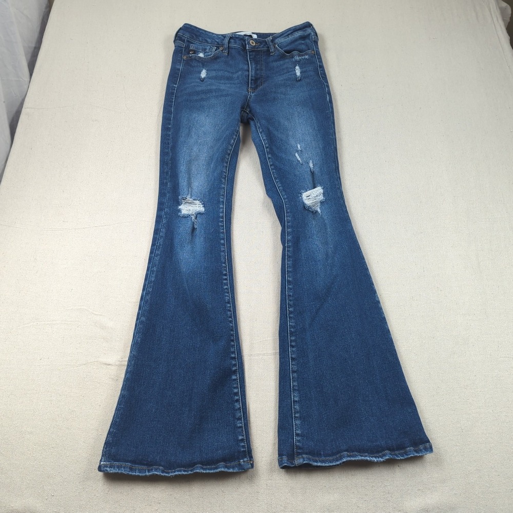 Kancan Jeans Womens 28 Blue Flare Stretch Boho Hippie Distressed